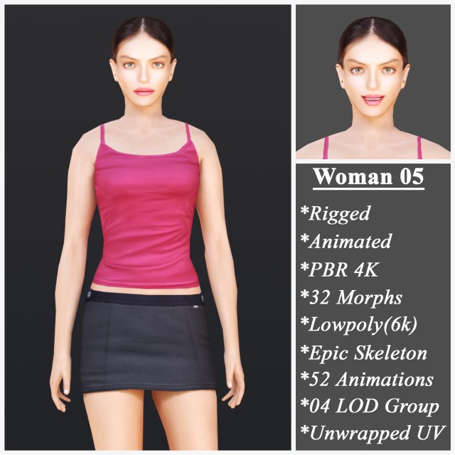 Woman 5 With 52 Animations 32 Morphs 3D Model .c4d .max .obj .3ds .fbx .stl .blend 