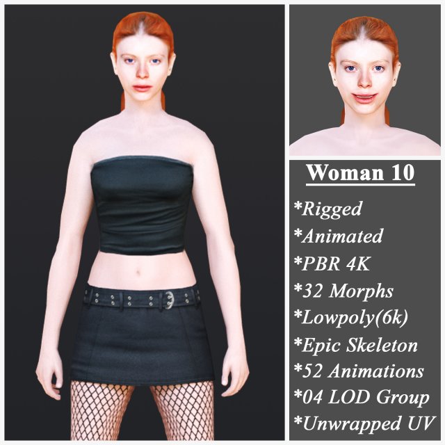Woman 10 With 52 Animations 32 Morphs 3Dモデル .c4d .max .obj .3ds .fbx .stl .blend 