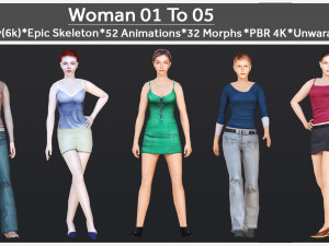 Woman 1 To 5 With 52 Animations 32 Morphs Model 3D