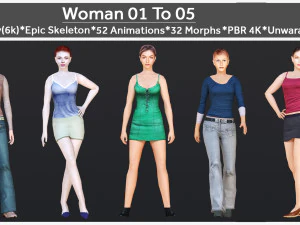 Woman 1 To 5 With 52 Animations 32 Morphs 3D Model