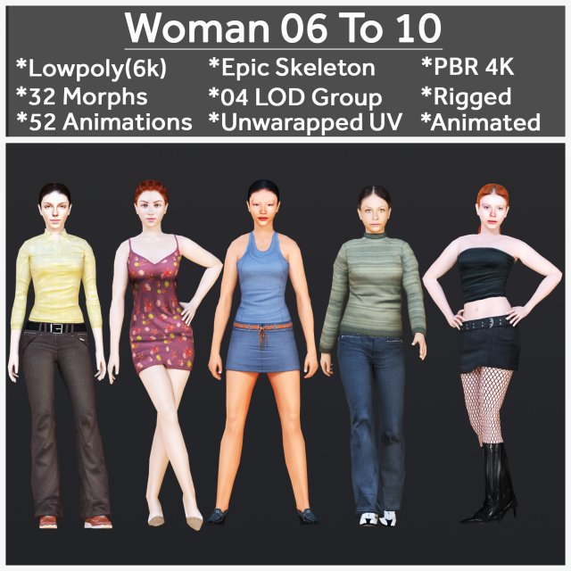 Woman 6 To 10 With 52 Animations 32 Morphs Modelo 3D .c4d .max .obj .3ds .fbx .stl .blend 