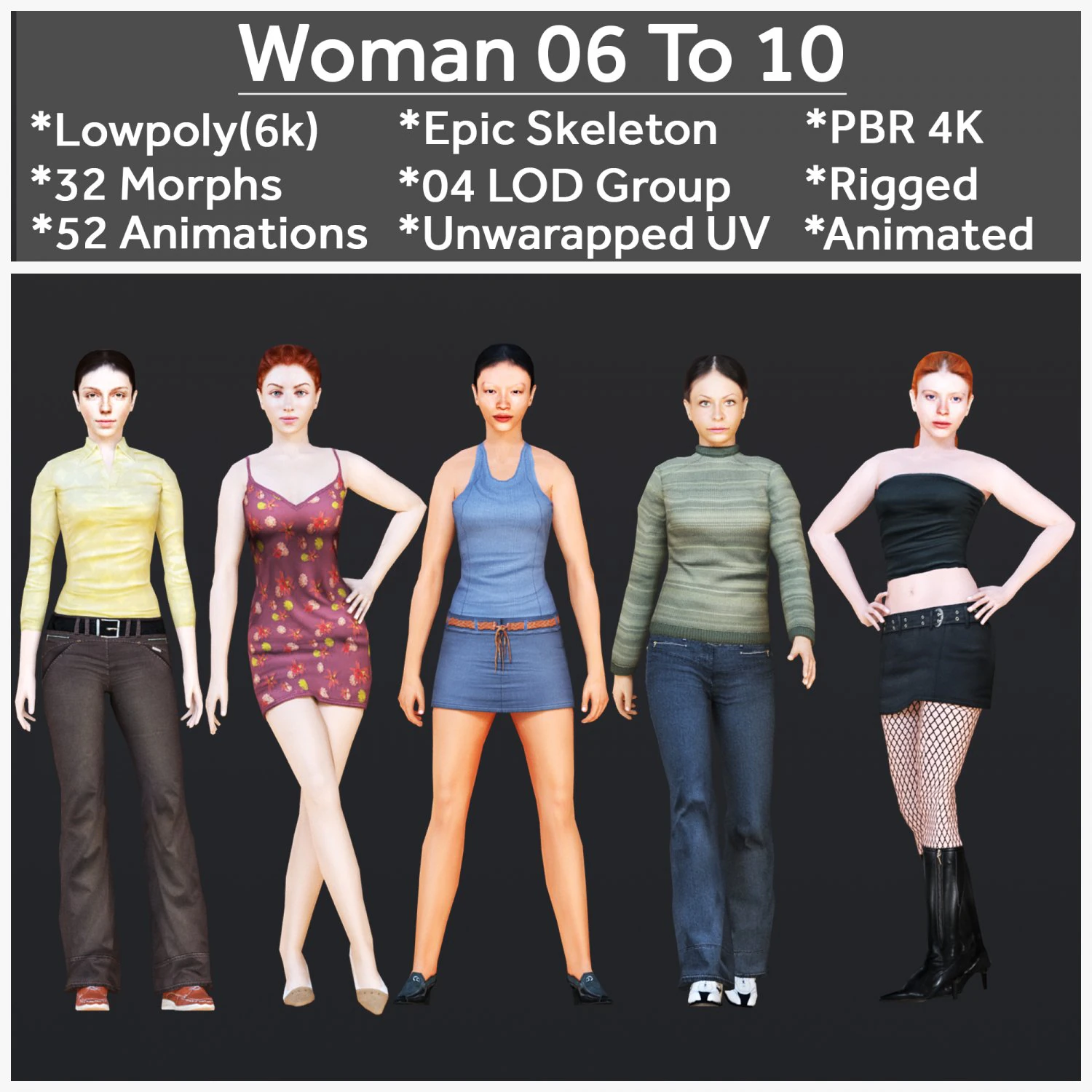 Woman 6 To 10 With 52 Animations 32 Morphs 3D Model .c4d .max .obj .3ds .fbx .stl .blend 