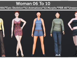 Woman 6 To 10 With 52 Animations 32 Morphs 3D Model
