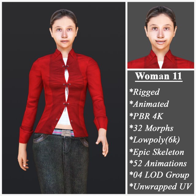Woman 11 With 52 Animations 32 Morphs 3D Model .c4d .max .obj .3ds .fbx .stl .blend 