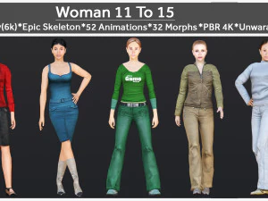 Woman 11 To 15 With 52 Animations 32 Morphs 3D Model