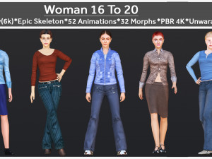 Woman 16 To 20 With 52 Animations 32 Morphs 3D Модель
