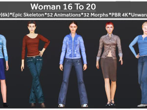 Woman 16 To 20 With 52 Animations 32 Morphs 3D Model