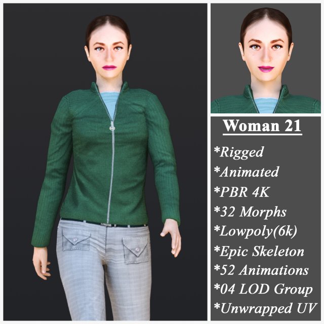 Woman 21 With 52 Animations 32 Morphs Modelo 3D .c4d .max .obj .3ds .fbx .stl .blend 