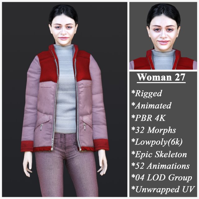 Woman 27 With 52 Animations 32 Morphs 3D Model .c4d .max .obj .3ds .fbx .stl .blend 