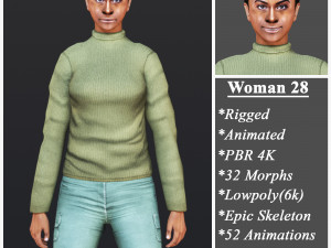 Woman 28 With 52 Animations 32 Morphs 3D Model