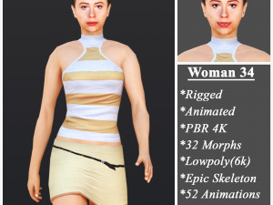 Woman 34 With 52 Animations 32 Morphs 3D Модель