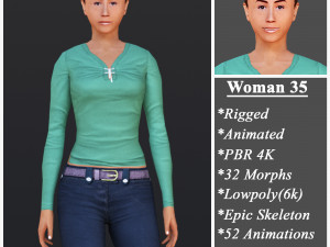 Woman 35 With 52 Animations 32 Morphs 3D Модель