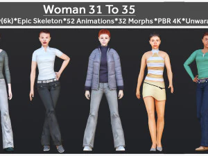 Kobieta od 31 do 35 lat z 52 animacjami i 32 przemianami Model 3D