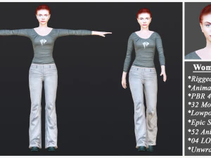 Kobieta od 31 do 35 lat z 52 animacjami i 32 przemianami Model 3D