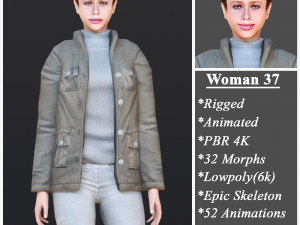Woman 37 With 52 Animations 32 Morphs 3D Модель