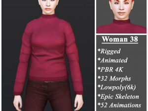 Woman 38 With 52 Animations 32 Morphs 3D Модель