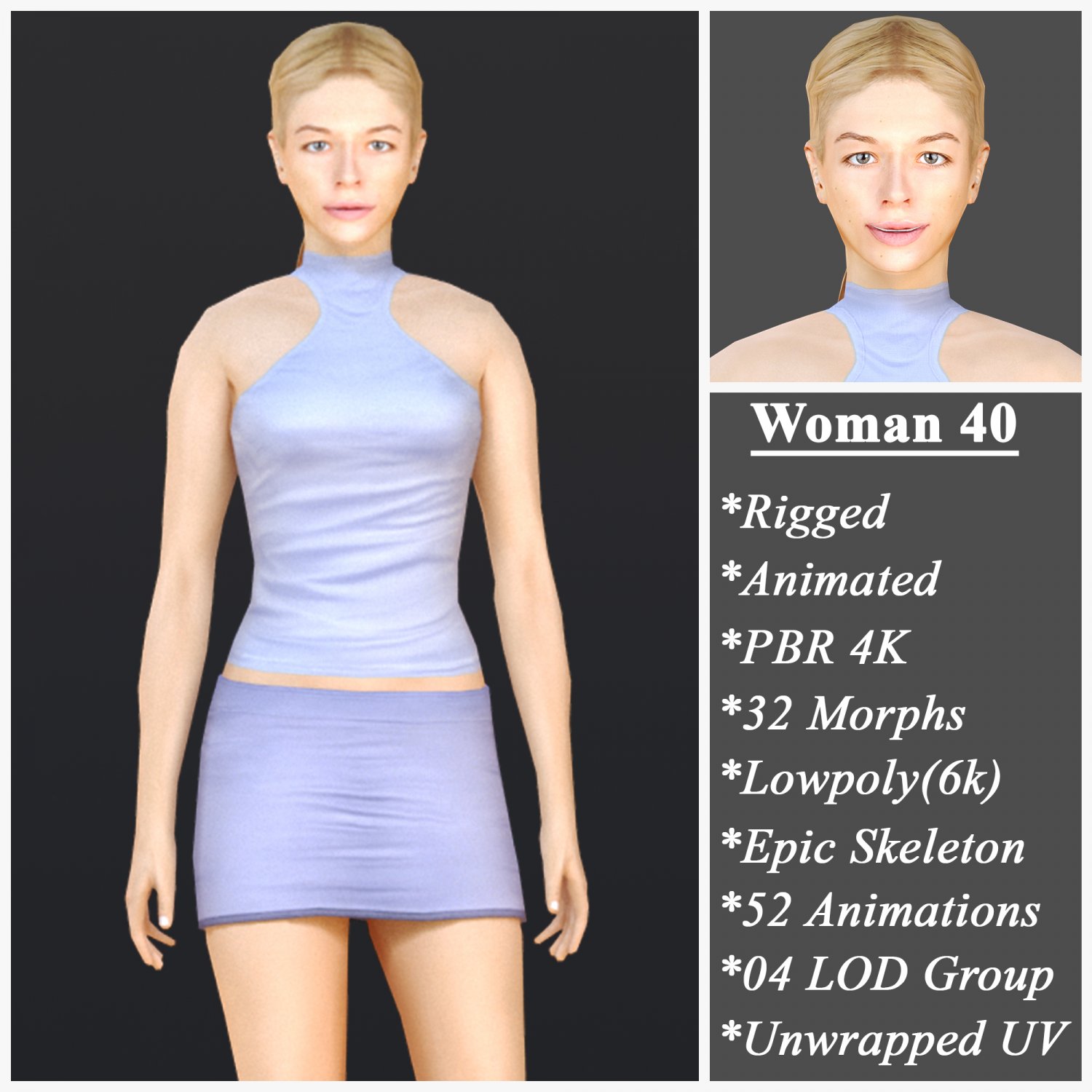 Woman 40 With 52 Animations 32 Morphs 3D Модель In Женщина 3DExport