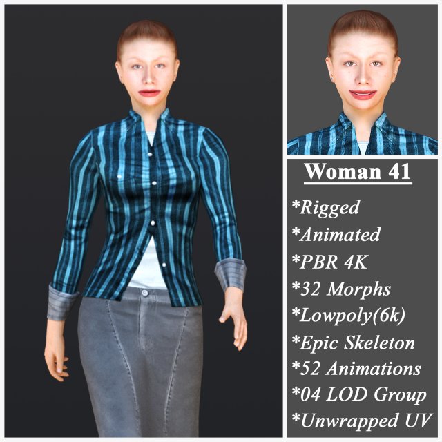 Woman 41 With 52 Animations 32 Morphs 3D Model .c4d .max .obj .3ds .fbx .stl .blend 