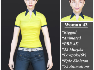 Woman 43 With 52 Animations 32 Morphs 3D Модель
