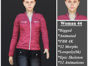 Woman 44 With 52 Animations 32 Morphs 3D Model