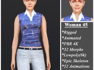 Woman 45 With 52 Animations 32 Morphs 3D Модель