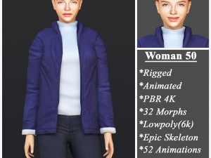 Woman 50 With 52 Animations 32 Morphs 3D Модель