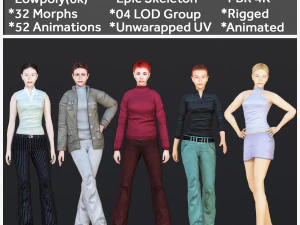 Femme 36 &agrave; 40 avec 52 animations 32 morphes Modèle 3D