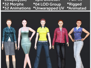 Woman 41 To 45 With 52 Animations 32 Morphs 3D Model