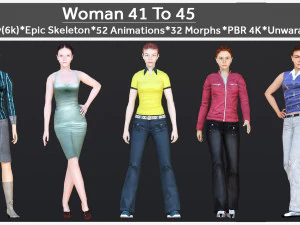 Woman 41 To 45 With 52 Animations 32 Morphs 3D Model