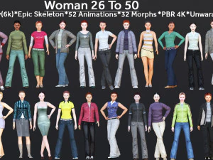 Femme de 26 &agrave; 50 ans avec 52 animations 32 morphes Modèle 3D