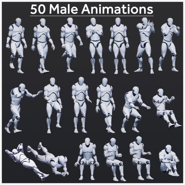 50 Male Animations 3D Model .c4d .max .obj .3ds .fbx .stl .blend 