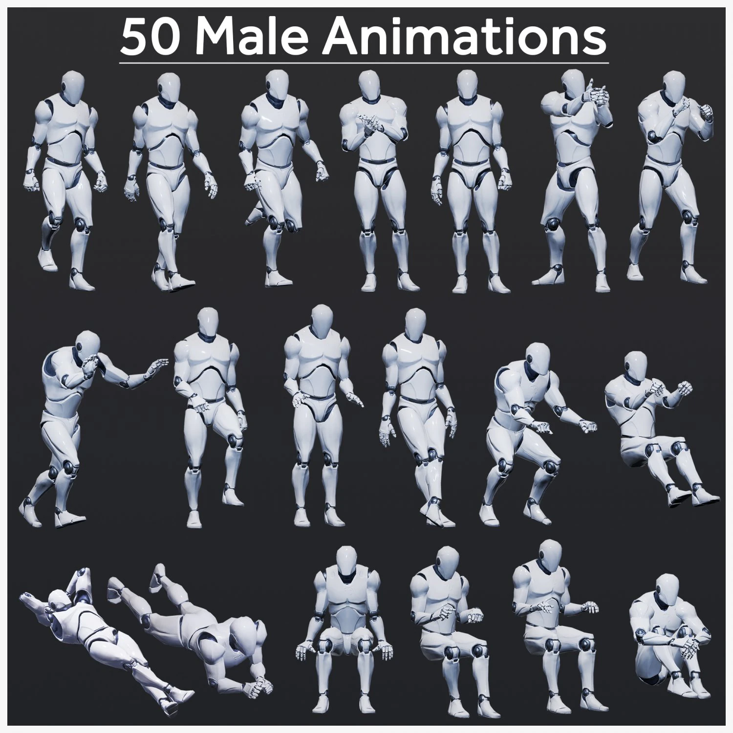 50 Male Animations 3D Model .c4d .max .obj .3ds .fbx .stl .blend 