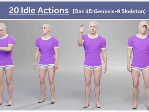 20 azioni inattive per Daz Genesis 9 Modello 3D
