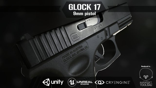 Glock 17 pistol low-poly 3D मॉडल .c4d .max .obj .3ds .fbx .stl .blend 