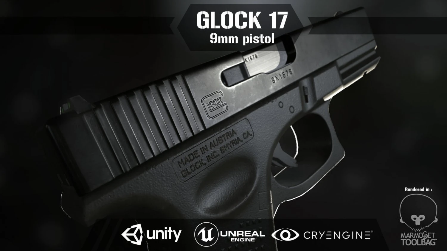 Glock 17 pistol low-poly 3D Model .c4d .max .obj .3ds .fbx .stl .blend 
