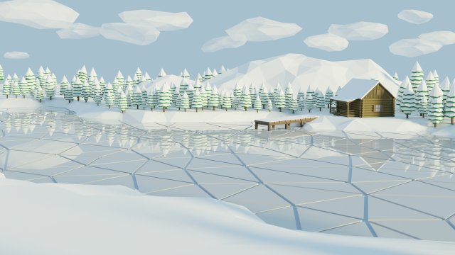 winter landscape low poly 4k CG Dokuları .c4d .max .obj .3ds .fbx .stl .blend 