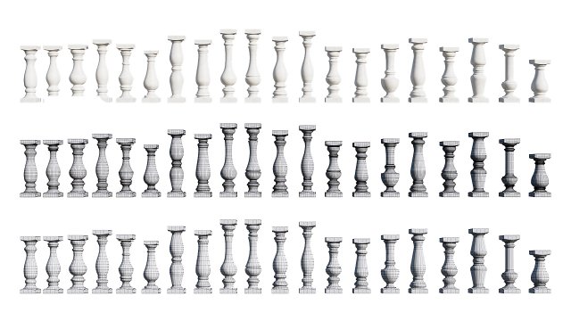 stone balusters 3D Model .c4d .max .obj .3ds .fbx .stl .blend 