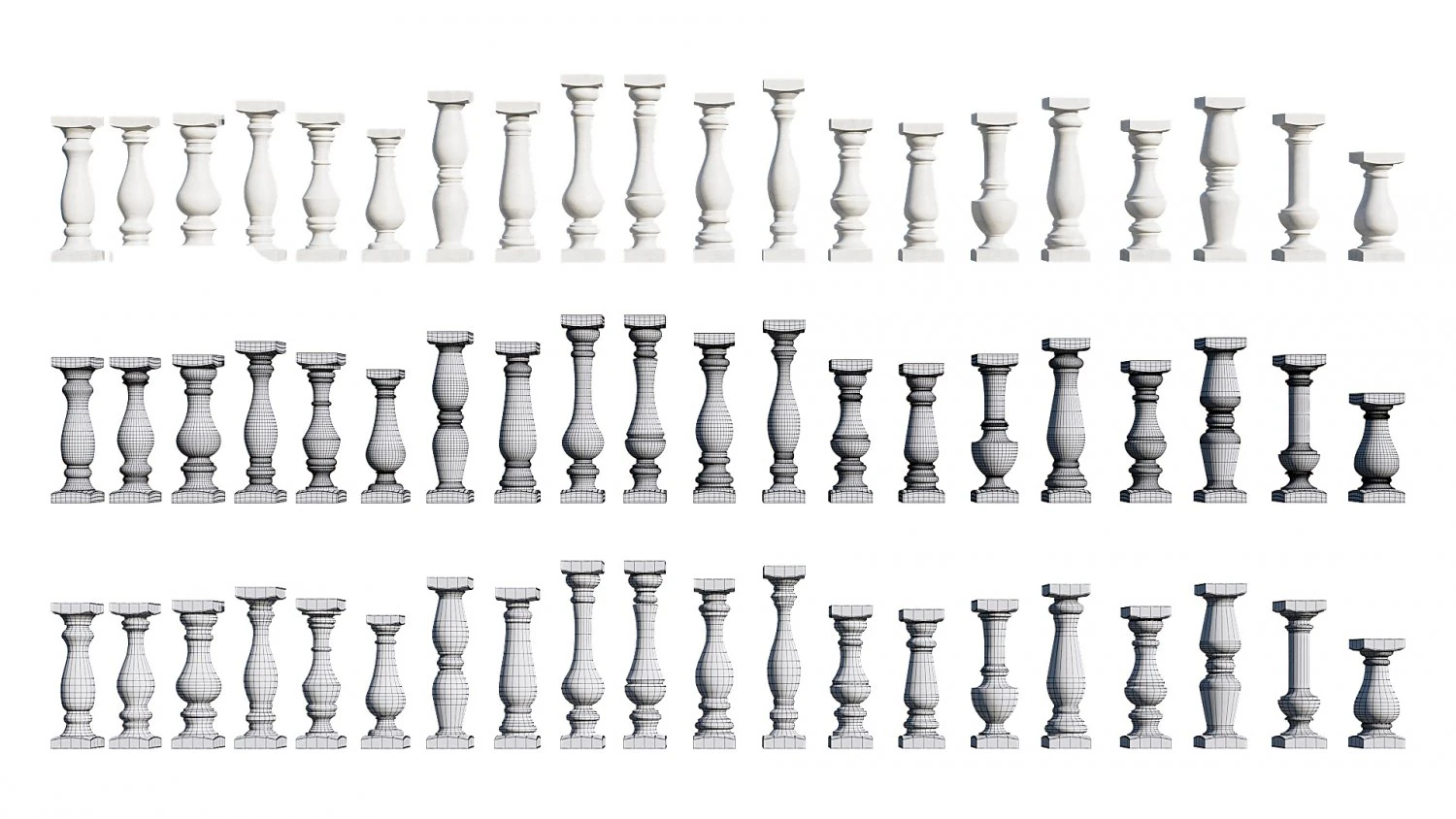 stone balusters 3D Model .c4d .max .obj .3ds .fbx .stl .blend 