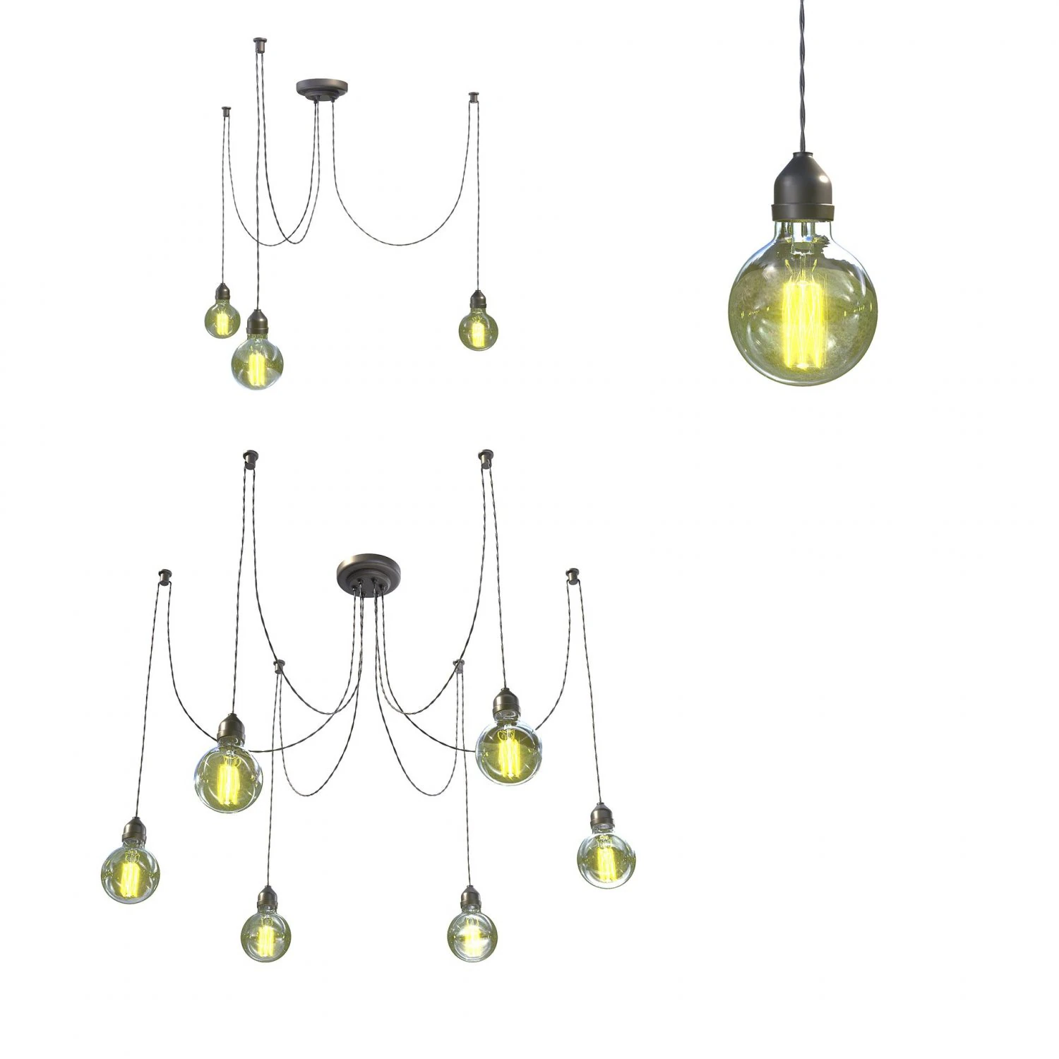 edison lamp chandelier 3D Model .c4d .max .obj .3ds .fbx .stl .blend