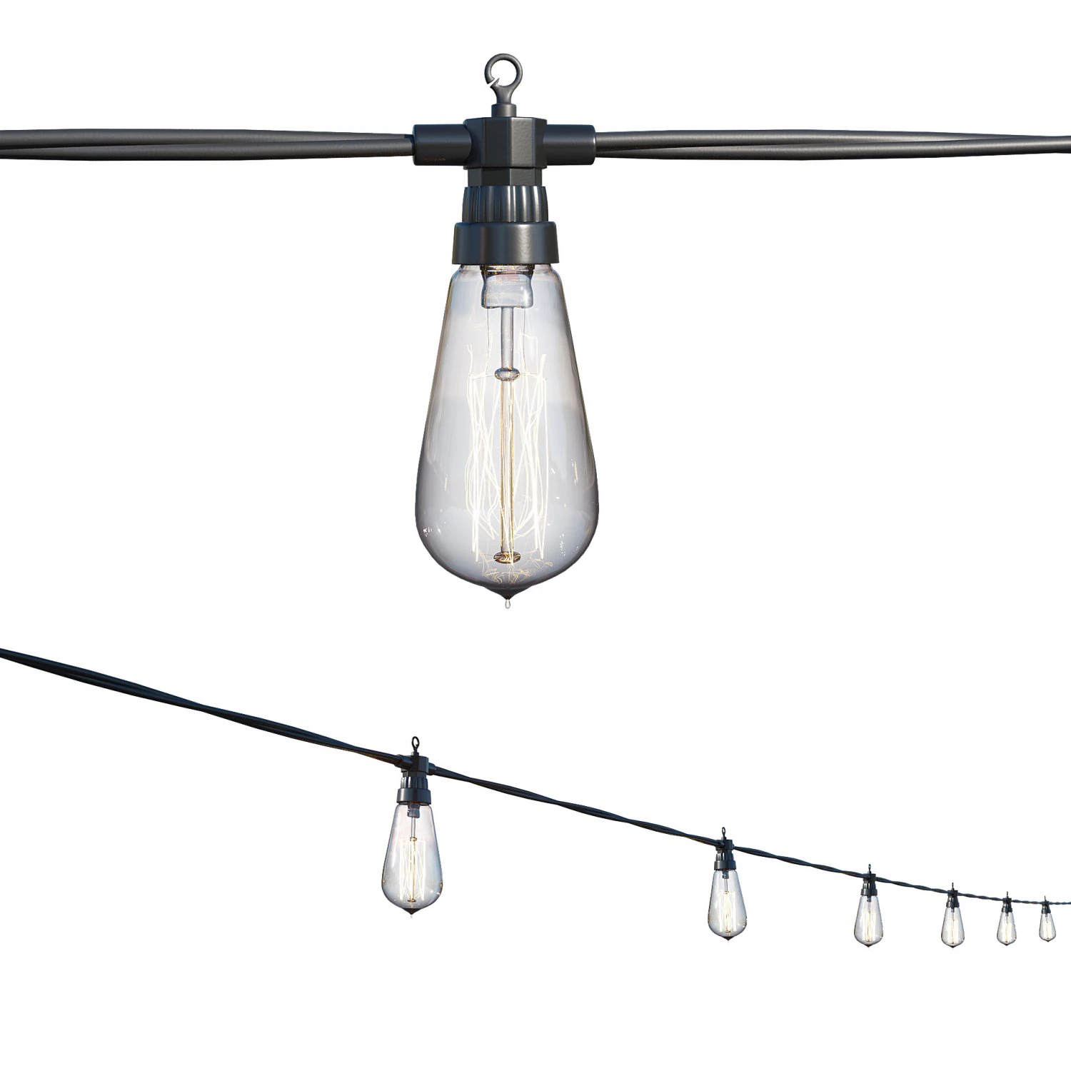 string lights edison lamps 3D Model .c4d .max .obj .3ds .fbx .stl .blend 