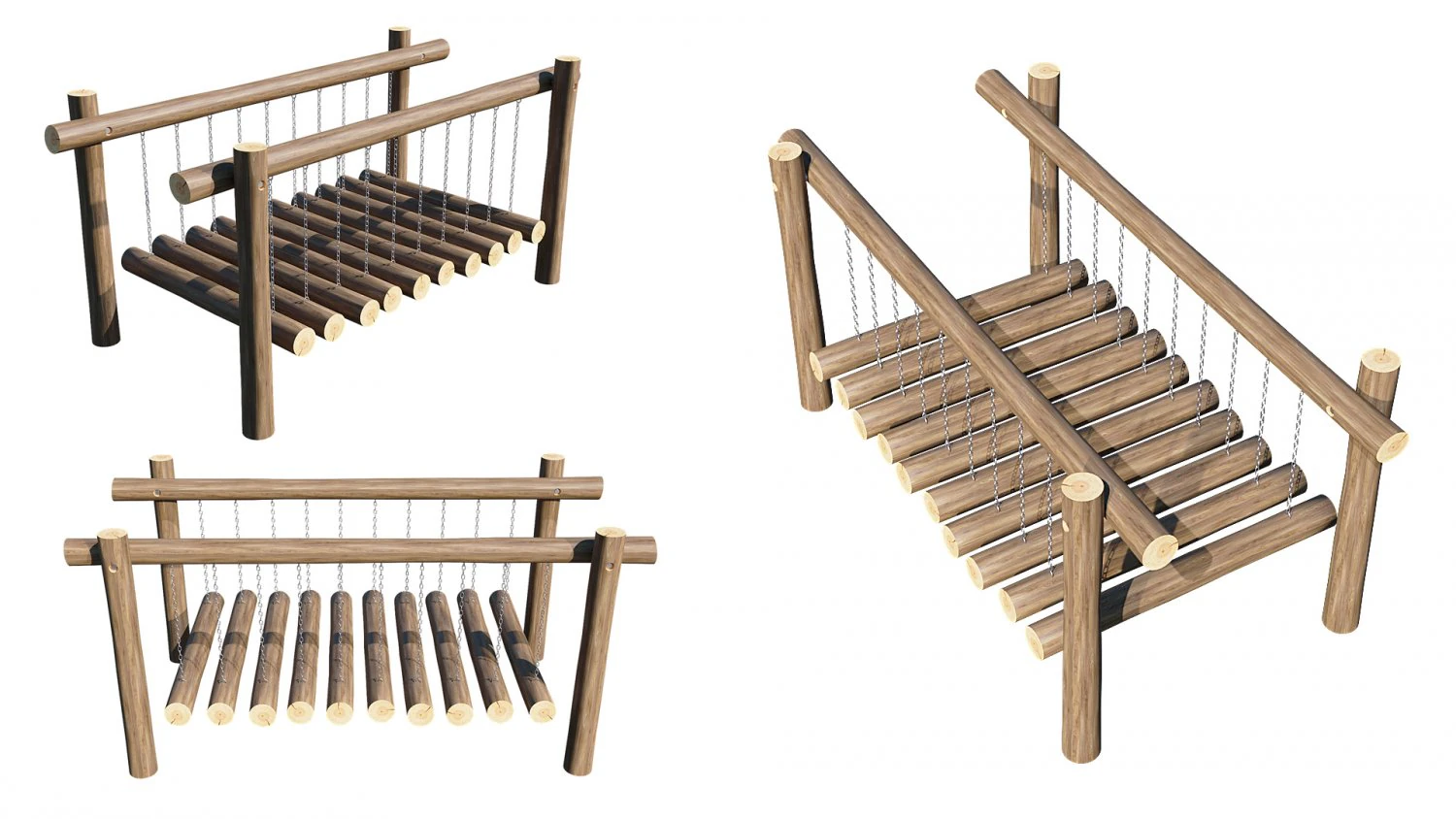 playground wooden log balance beam 3D Model .c4d .max .obj .3ds .fbx .stl .blend