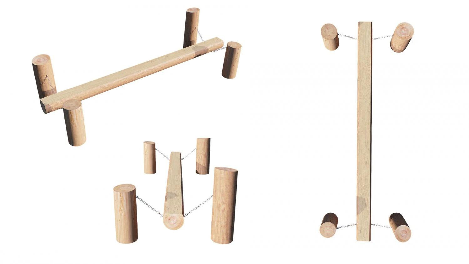 playground wooden log balance beam 3D Model .c4d .max .obj .3ds .fbx .stl .blend