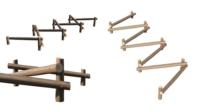playground wooden log balance beam 3D Model .c4d .max .obj .3ds .fbx .stl .blend 
