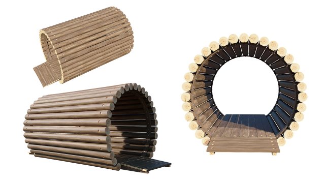 playground wooden log tunnel 3D 模型 .c4d .max .obj .3ds .fbx .stl .blend 