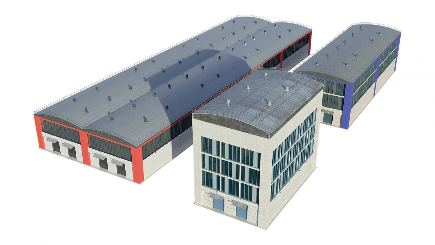 industrial buildings model pack 3D Model .c4d .max .obj .3ds .fbx .stl .blend 
