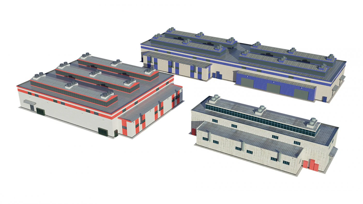 industrial buildings model pack 3D Model .c4d .max .obj .3ds .fbx .stl .blend 