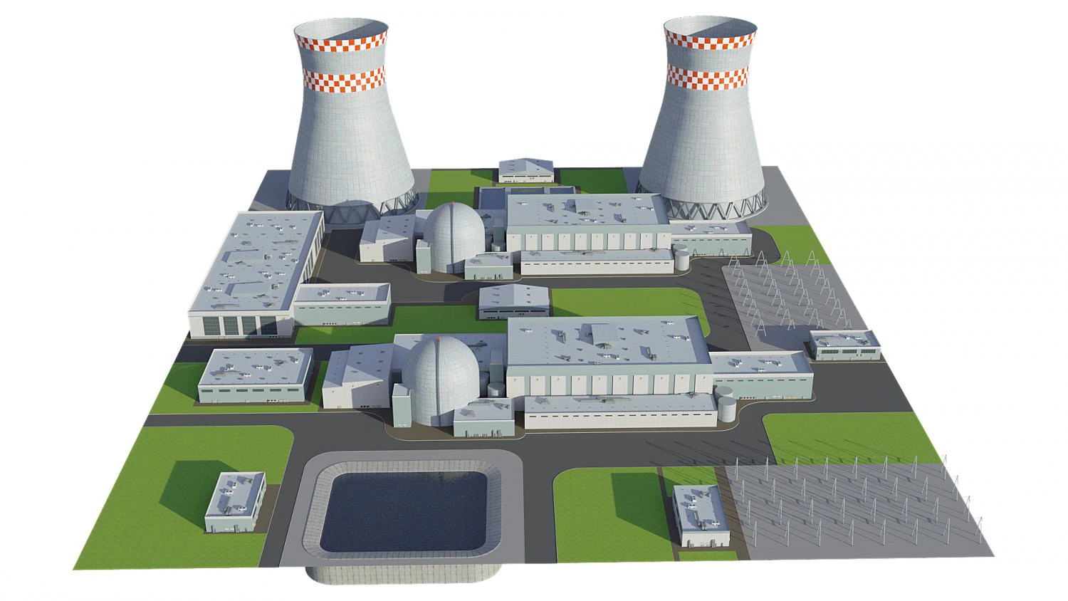 Power Plant Nuclear 3D Model .c4d .max .obj .3ds .fbx .stl .blend 