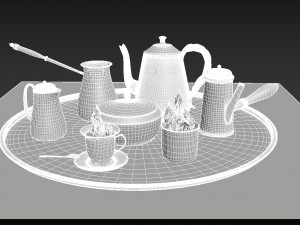 copper coffee set on white metal tray Modèle 3D