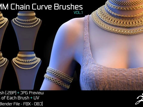 101 IMM Chain Curve Brushes For ZBrush - Vol01 3D Model