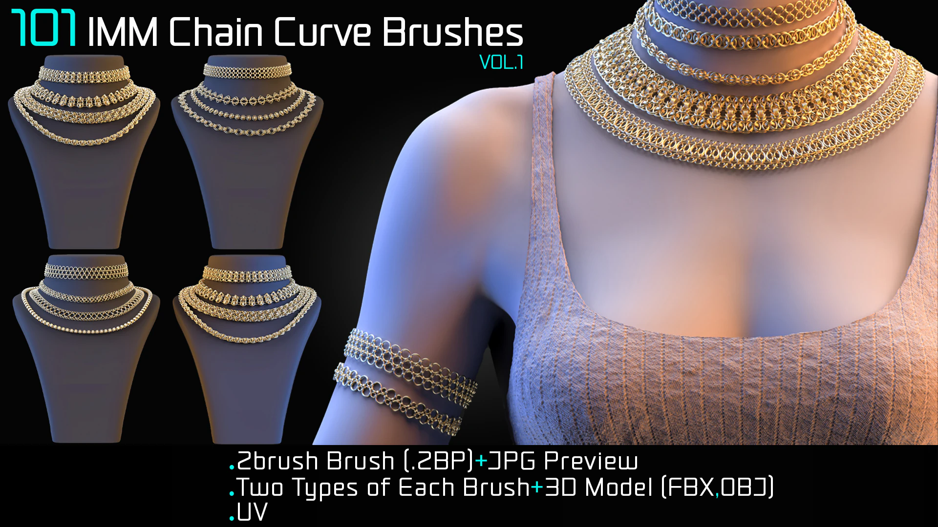 101 IMM Chain Curve Brushes for ZBrush-Vol-1 3D Model .c4d .max .obj .3ds .fbx .stl .blend 
